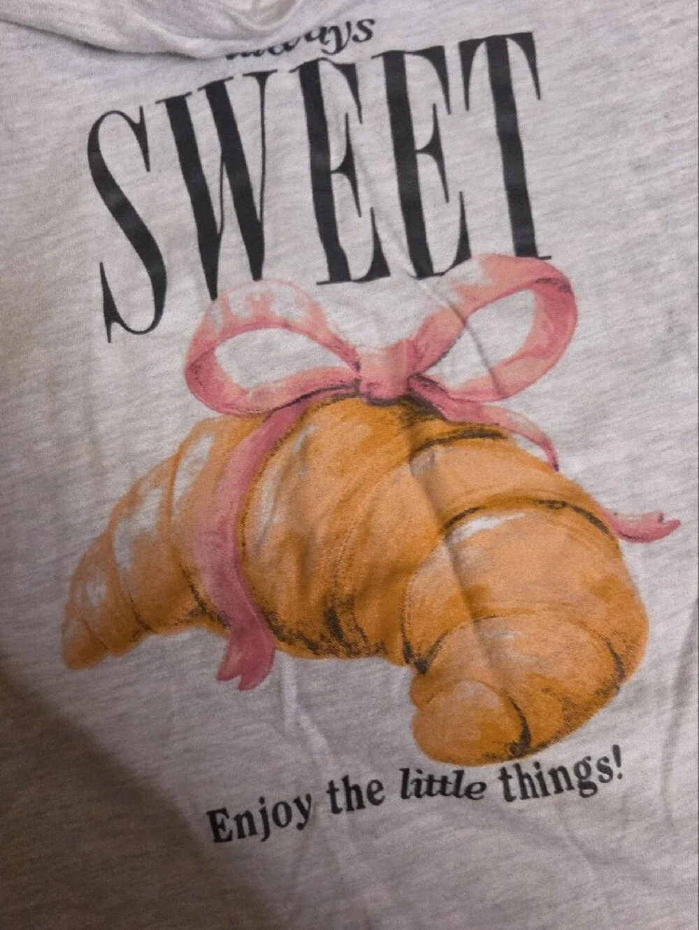 OshKosh B'gosh Light Gray Tee with Croissant Graphic and Pink Bow